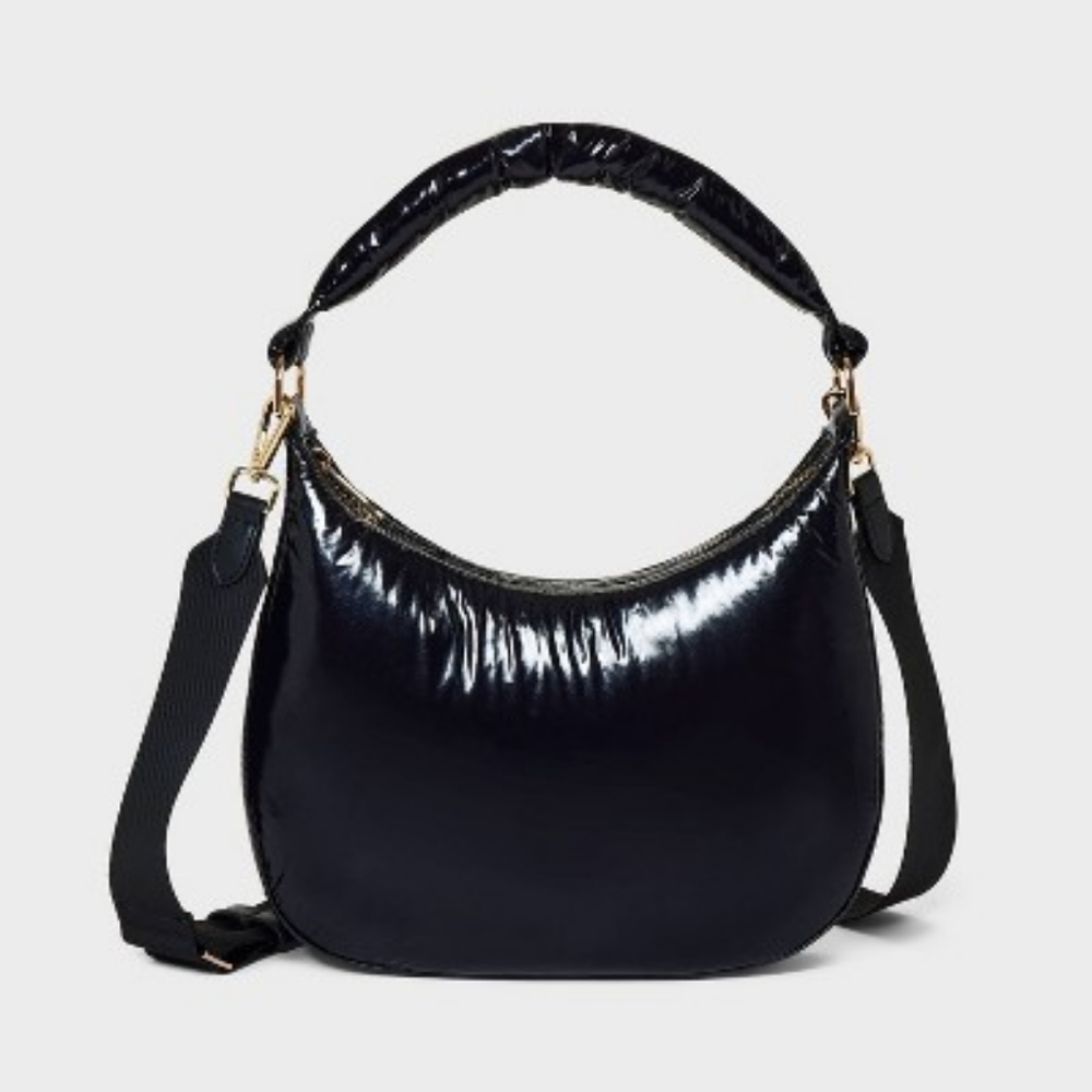 Modern Nylon Shiny Latex Shoulder Handbag - A New Day Black Detachable Strap